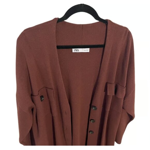 Zara Chunky Oversized Belted Knit Coat, Size L - Picture 4 of 6